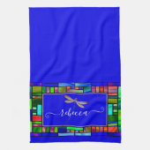 ステンドグラスとトンボのキッパーソナライズされたチン キッチンタオル (縦)