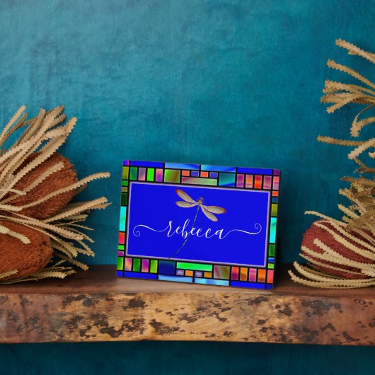 ステンドグラスとトンボパーソナライズされたイ フォトプラーク (側面)