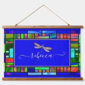 ステンドグラスとトンボパーソナライズされたイ 吊り下げ型タペストリー (正面)