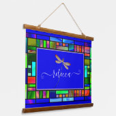 ステンドグラスとトンボパーソナライズされたイ 吊り下げ型タペストリー (傾斜あり)