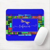 ステンドグラスとトンボパーソナライズされたウズラ マウスパッド (マウス)