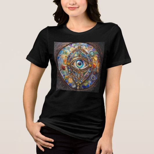 ステンドグラスとブロンズの第三の眼 トライブレンドTシャツ (正面)