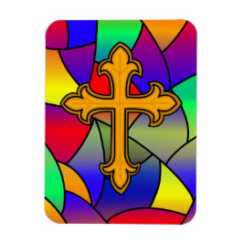 ステンドグラスと十字架 マグネット