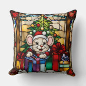 ステンドグラスにプレゼントフェイクのクリスマスマウス クッション (正面)