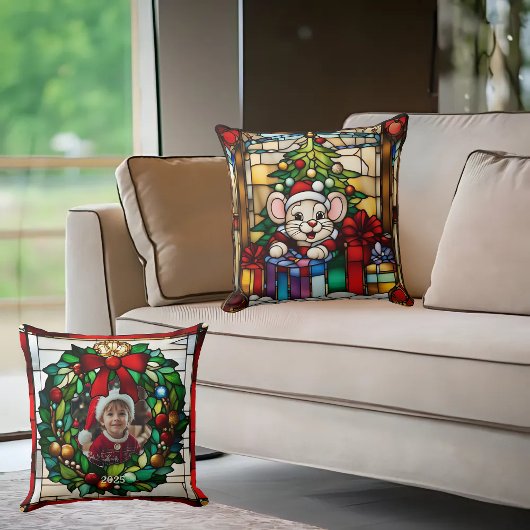 ステンドグラスにプレゼントフェイクのクリスマスマウス クッション