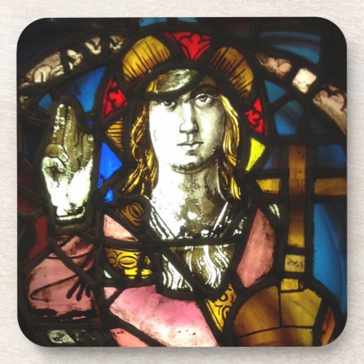 ステンドグラスに描かれた聖ジョージ・ザ・ドラゴン層 コースター (正面)