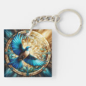 ステンドグラスに止まった穏やかな青い鳥 キーホルダー (裏面)