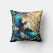 ステンドグラスに止まった穏やかな青い鳥 クッション (裏面)