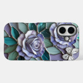 ステンドグラスに蝶が入ったラベンダーのバラ Case-Mate iPhoneケース (裏面 (横))