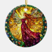 ステンドグラスに飾られたクリスマスの天使 セラミックオーナメント (正面)