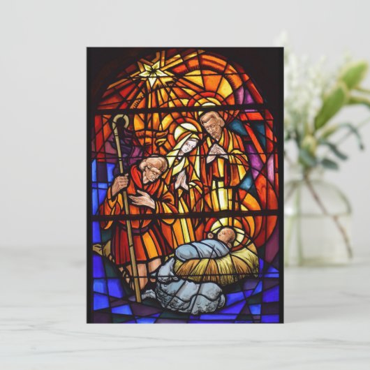 ステンドグラスのウィンドウをパーソナライズするメッセージ出生 シーズンカード (スタンド正面)