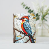 ステンドグラスのウグイス鳥 シーズンポストカード (スタンド正面)