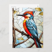 ステンドグラスのウグイス鳥 シーズンポストカード (正面/裏面)