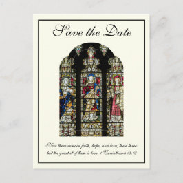 ステンドグラスのカトリック結婚式の日付を保存 案内ポストカード