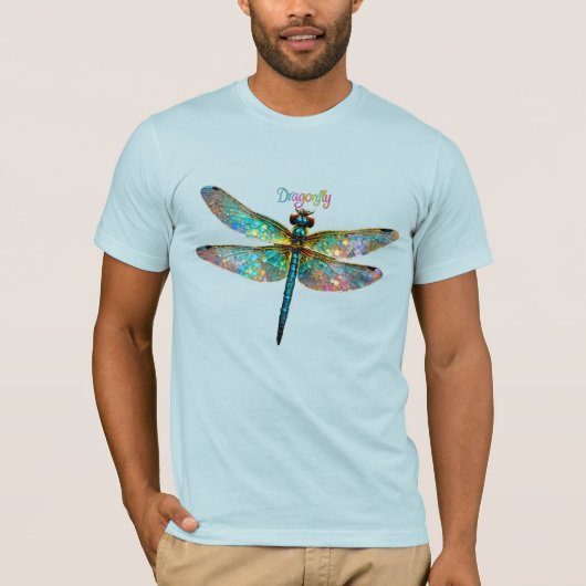 ステンドグラスのカラフルなトンボ Tシャツ (正面)