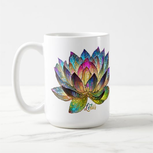 ステンドグラスのカラフルな蓮の花 コーヒーマグカップ (左)