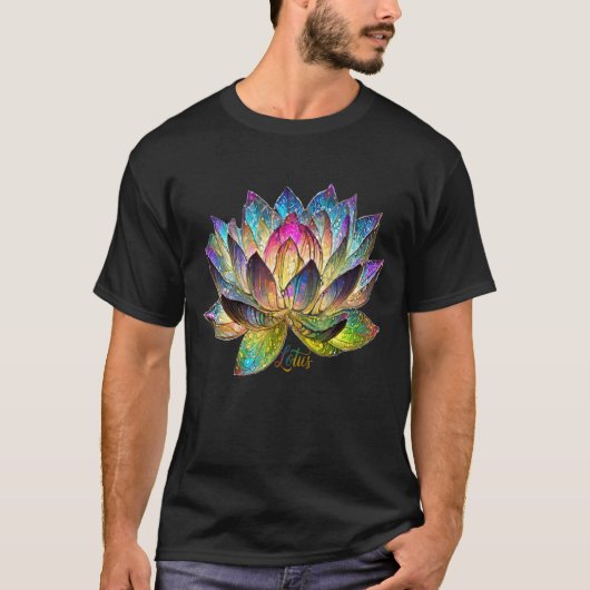 ステンドグラスのカラフルな蓮の花 Tシャツ (正面)
