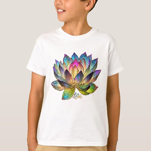 ステンドグラスのカラフルな蓮の花 Tシャツ (正面)