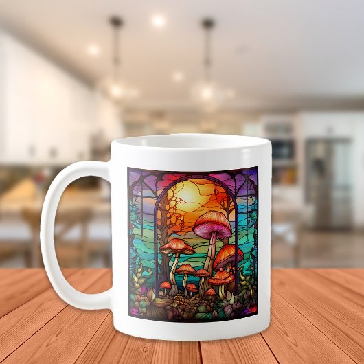ステンドグラスのキノコ 朝日 コーヒーマグカップ
