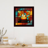 ステンドグラスのキャンドルMIxedメデ絵画ィアの芸術 ポスター (キッチン)