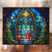 ステンドグラスのキリスト降誕のシーン クリスマスの教会アート ウィンドウサイン (シート2)