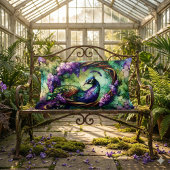 ステンドグラスのクジャクの花輪アート ランバークッション