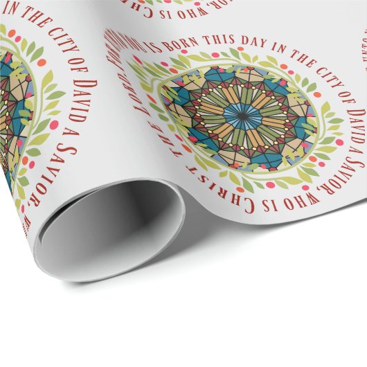 ステンドグラスのクリスマスのリースのルークの2:11の詩 ラッピングペーパー (ロールコーナー)