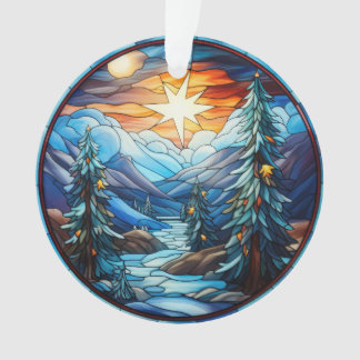 ステンドグラスのクリスマスの風景 オーナメント