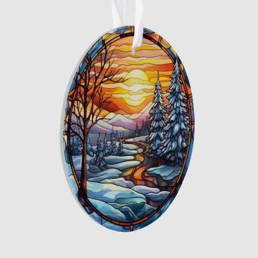 ステンドグラスのクリスマスの風景 オーナメント (正面)