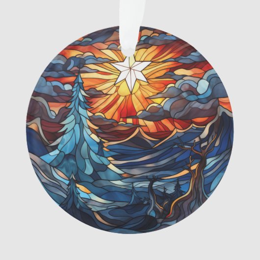 ステンドグラスのクリスマスの風景 オーナメント (正面)