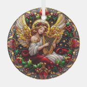 ステンドグラスのクリスマスエンジェルと黄金の竪琴 ガラスオーナメント (正面)