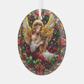 ステンドグラスのクリスマスエンジェルと黄金の竪琴 ガラスオーナメント (正面左)