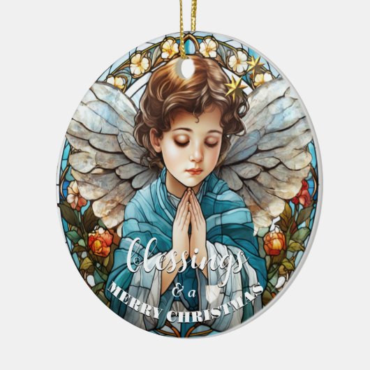 ステンドグラスのクリスマスエンジェル恵み セラミックオーナメント (左)