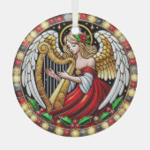 ステンドグラスのクリスマスエンジェル ハープを弾く ガラスオーナメント (正面)