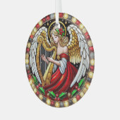 ステンドグラスのクリスマスエンジェル ハープを弾く ガラスオーナメント (正面左)