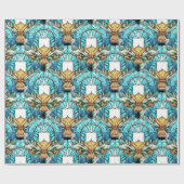 ステンドグラスのクリスマスキャンドルホリー ラッピングペーパー (フラット)