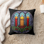 ステンドグラスのクリスマスキャンドル クッション (ブランケット)