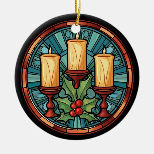 ステンドグラスのクリスマスキャンドル セラミックオーナメント (正面)