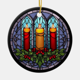 ステンドグラスのクリスマスキャンドル セラミックオーナメント