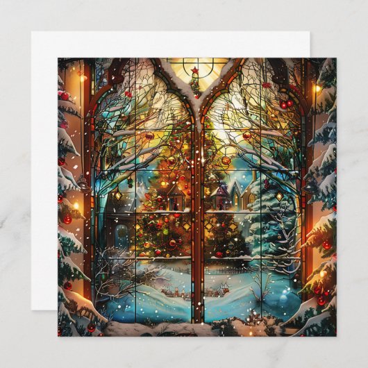 ステンドグラスのクリスマスグリーティングカード (正面/裏面)