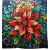 ステンドグラスのクリスマスシャワーカーテンポインセチア シャワーカーテン (正面)