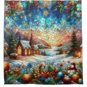 ステンドグラスのクリスマスシーンシャワーカーテン シャワーカーテン (正面)