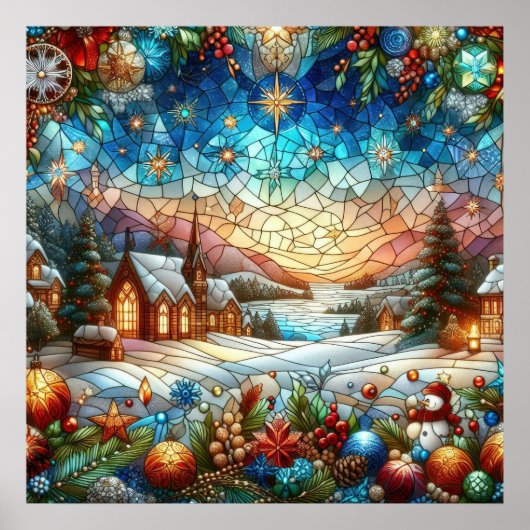 ステンドグラスのクリスマスシーンポスター ポスター (正面)