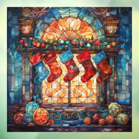 ステンドグラスのクリスマスストッキング窓の貼り付け ウィンドウサイン (シート3)