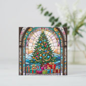 ステンドグラスのクリスマスツリーとプレゼント シーズンカード (スタンド正面)