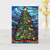ステンドグラスのクリスマスツリーのグリーティングカード カード (黄色い花)