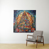 ステンドグラスのクリスマスツリーのタペストリー タペストリー (インサイチュ)