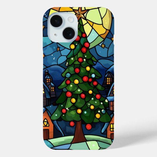 ステンドグラスのクリスマスツリーのホリデーナイトシーン Case-Mate iPhoneケース (裏面)