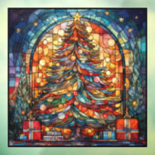 ステンドグラスのクリスマスツリー窓にしがみつく ウィンドウサイン (シート3)