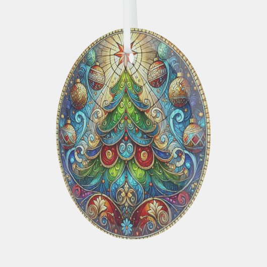 ステンドグラスのクリスマスツリー ガラスオーナメント (正面左)